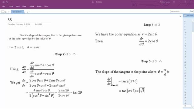 r = 2 sin theta, theta = pi/6 Find the slope of the tangent line смотреть онлайн