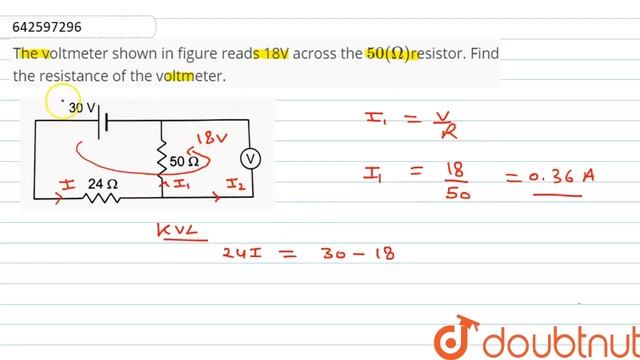 The voltmeter shown in figure reads 18V across the 50(Omega)resistor. Find the resistance of the... смотреть онлайн