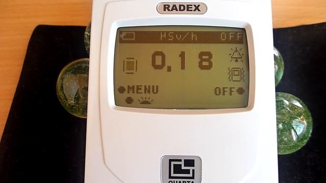 Radex RD1706 Dosimeter And Uranium Glass Marbles