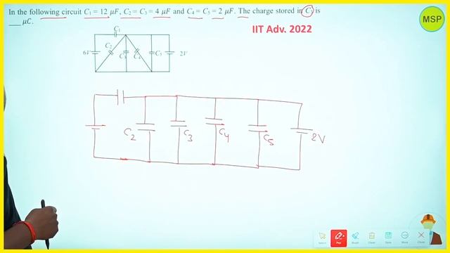 In the following circuit C1 = 12 μF, C2 = C3 = 4 μF and C4 = C5 = 2 μF. The charge stored in смотреть онлайн