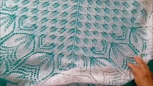 Шаль Харуни с двойной каймой. Обзор готовой работы. Как блокировала шаль.