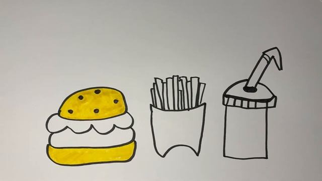 How to draw FAST FOOD for kids - Рисуем ФАСТФУД для детей смотреть онлайн