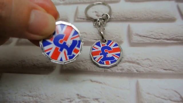 Aluminium Printed Decal New Pound Trolley coin Keyring смотреть онлайн