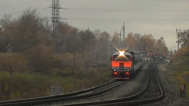 2М62У-0114 с пассажирским поездом, перегон Криволучье - Присады смотреть онлайн