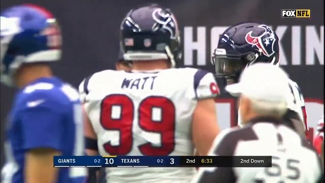 J.J. Watt swim moves past lineman to take down Saquon Barkley for 5-yard loss смотреть онлайн