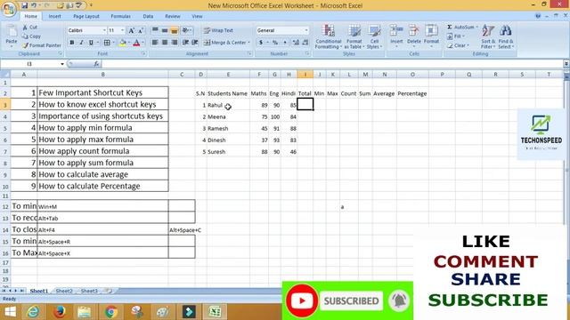 Free Excel Complete tutorial Shortcut keys, Min, Max, Count, Sum, Average, Percentage ! Lecture-3 смотреть онлайн