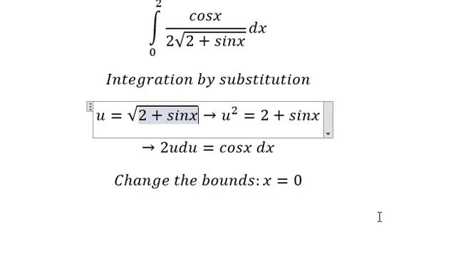 Calculus Help: Integral ∫ From 0 to (π/2) cosx/(2√(2+sinx)) dx - Integration by substitution смотреть онлайн