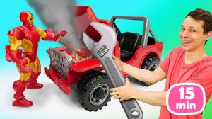 Машинки, трансформеры и Супергерои в Автомастерской | Игрушки и роботы в видео для детей
