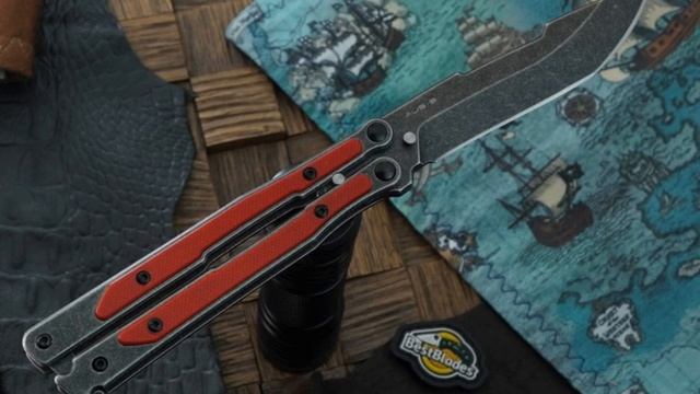 Нож-балисонг Mr.Blade Madcap, сталь AUS-8, Black Stonewash, рукоять красная G-10