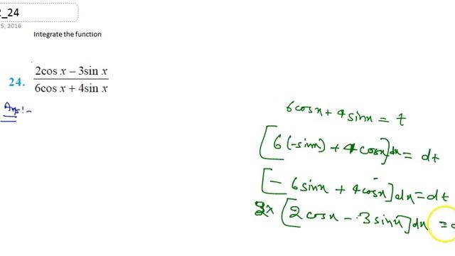 Integrate the functions `(2cosx-3sinx)/(6cosx+4sinx)`... смотреть онлайн