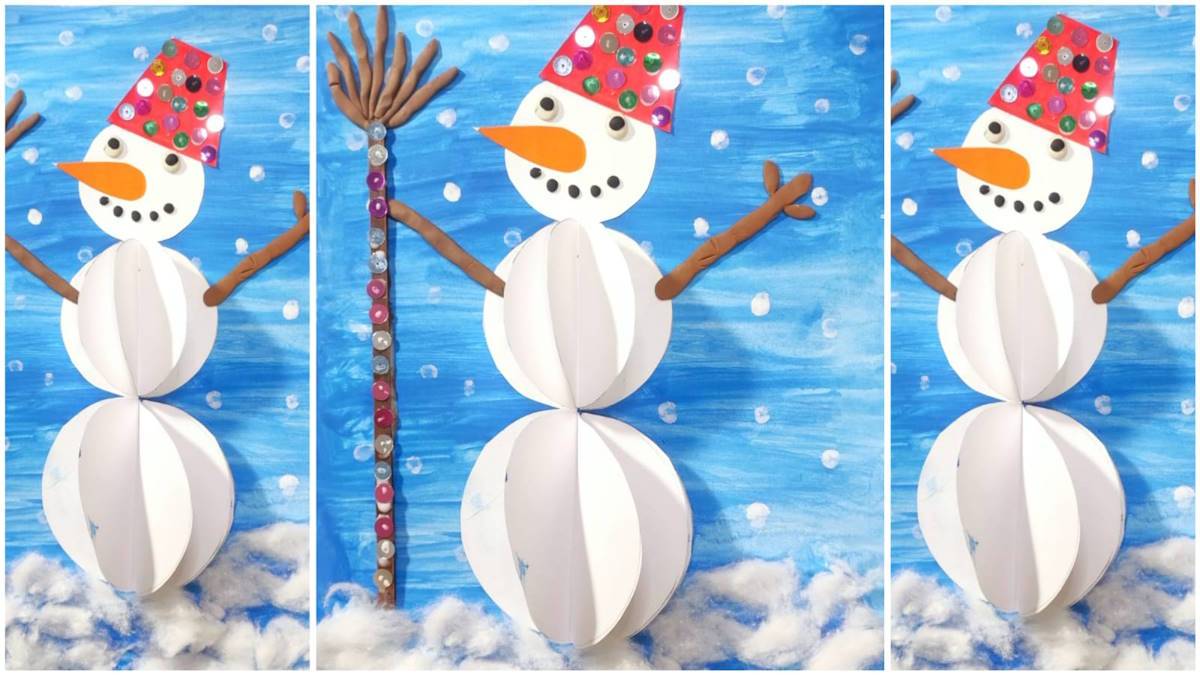 Весёлый снеговик своими руками: аппликация для детского сада смотреть онлайн