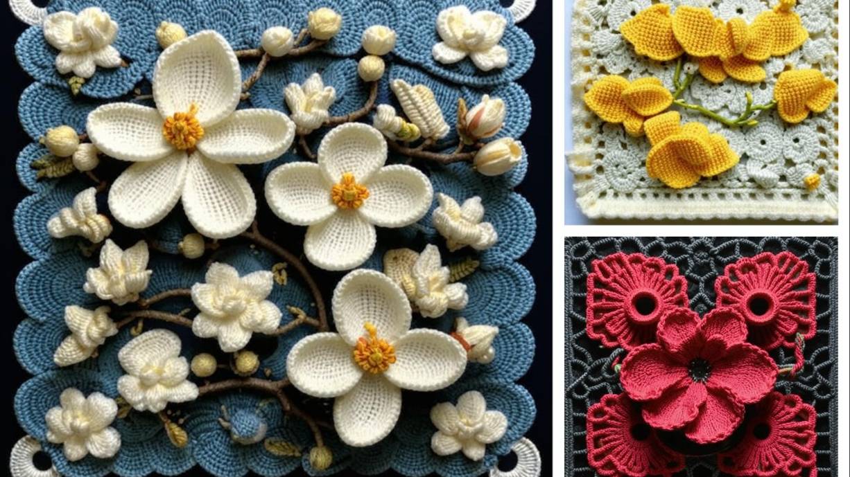 Квадратные вязаные мотивы с ЦВЕТАМИ от нейросети. ПОДБОРКА №19. смотреть онлайн