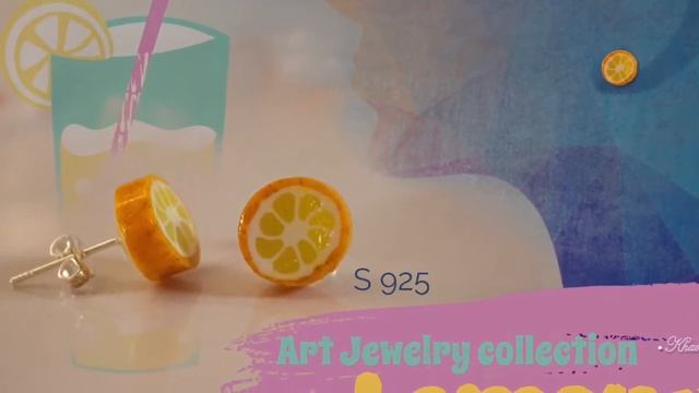 Арт украшения ручной работы.Серьги-пусеты «Limonad». смотреть онлайн