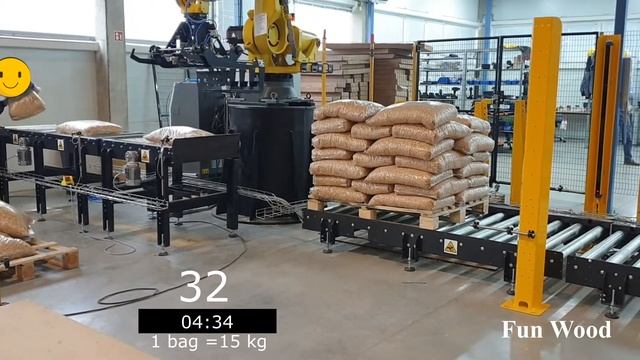 Робот-паллетоукладчик (Palletizer, palletization, Wood Pellet Palletizer, testing) смотреть онлайн