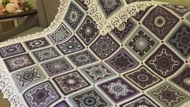 Анонс МК хлопковый плед- покрывало из мотивов крючком . смотреть онлайн