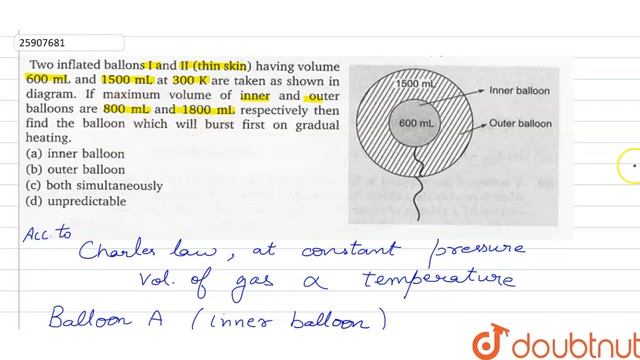 Two inflated ballons I and II (thin skin) having volume 600 mL and 1500 mL at 300 K смотреть онлайн