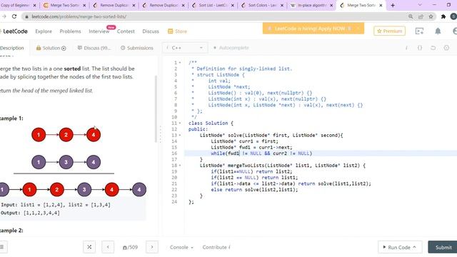 Merge Two Sorted Lists LeetCode C++ смотреть онлайн