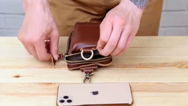 Барсетка поясная мужская коричневая Vintage 20417 - обзор Мистер Воллет смотреть онлайн