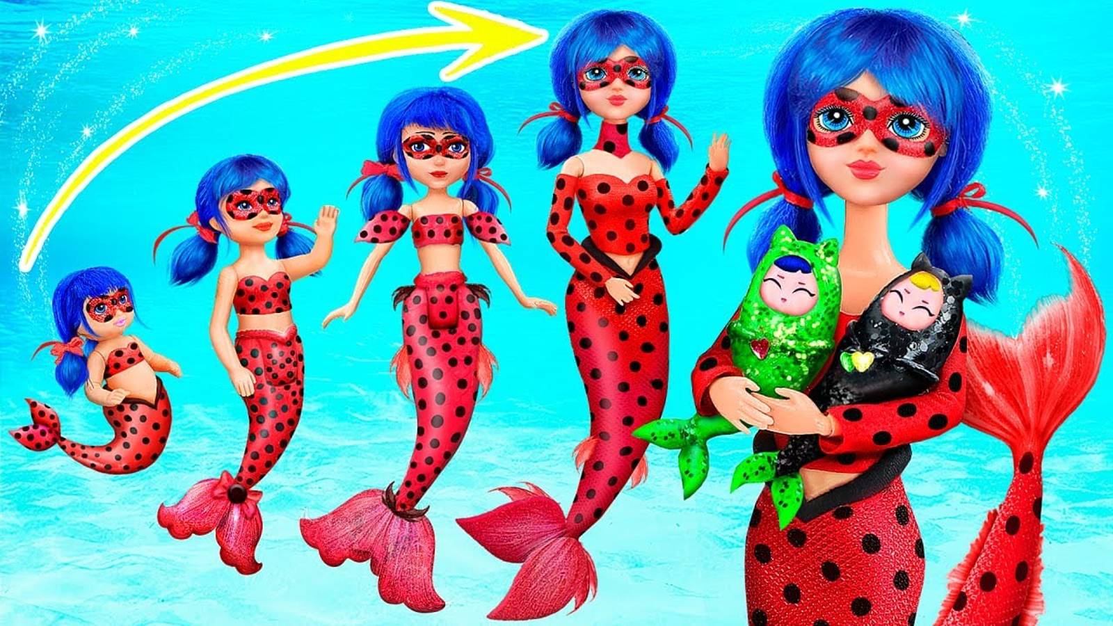 Леди Баг русалка растёт! 32 идеи для кукол! смотреть онлайн