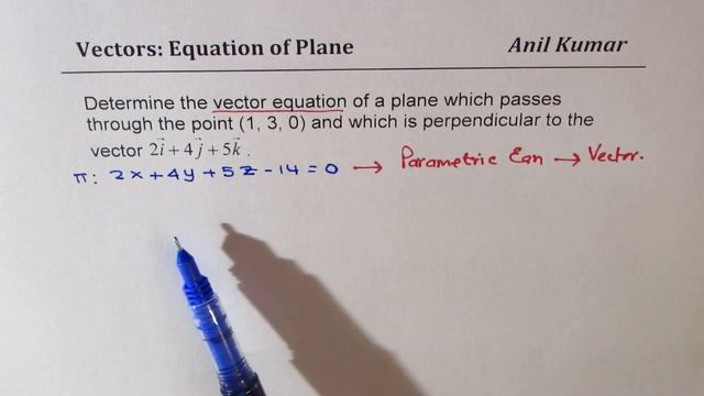 Vector equation of Plane through (1, 3, 0) and perpendicular to 2i+4j+5k смотреть онлайн