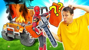 Игры для мальчиков - Автомастерская. У Человека-Паука отвалились двери на машине!