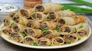 БЛИНЧИКИ С ГРИБАМИ. Самый простой РЕЦЕПТ тонких ВКУСНЫХ БЛИНЧИКОВ с грибной начинкой