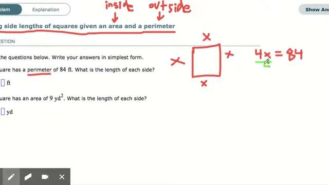 ALEKS - Finding side lengths of squares given an area and perimeter смотреть онлайн