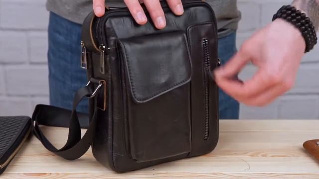 Обзор кожаной мужской сумки Vintage 14708 черного цвета смотреть онлайн