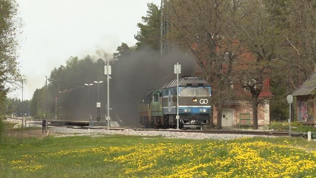 Тепловозы ТЭП70-0237+ЧМЭ3-5194+5371 / TEP70-0237 and CME3-5194+5371 at Kiisa station смотреть онлайн
