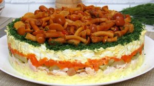 Слоёный Салат «ГРИБНАЯ ПОЛЯНА» — Изумительно Красивый салат «ЛЕСНАЯ ПОЛЯНА» на Праздничный стол!