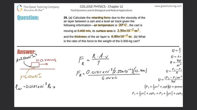 12.29 | Calculate the retarding force due to the viscosity of the air layer between a cart and a смотреть онлайн