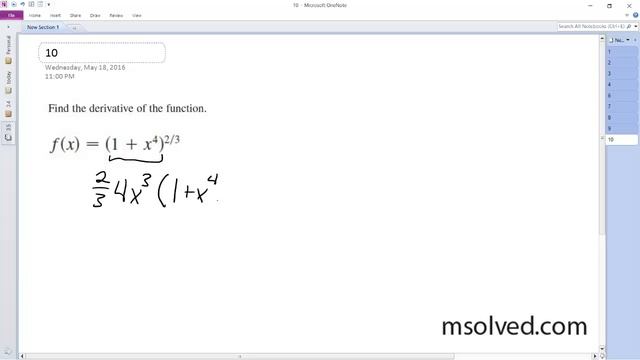 f(x) = (1 +x^4)^(2/3), Find the derivative of the function. смотреть онлайн