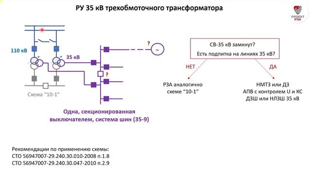 Схема РУ 35 кВ на подстанции с трехобмоточными трансформаторами смотреть онлайн