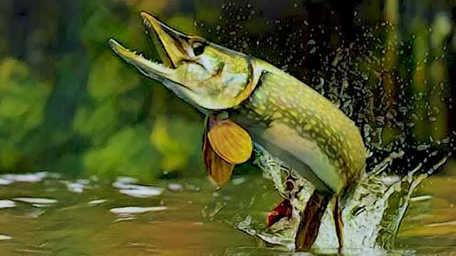 Рыбалка на кружки.Крупная щука делает свечку и уходит в глубины Селигера