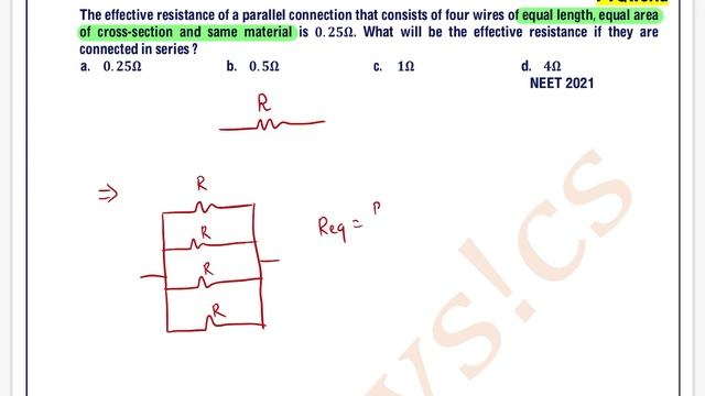 The effective resistance of a parallel connection that consists of four wires of equal length, equa смотреть онлайн