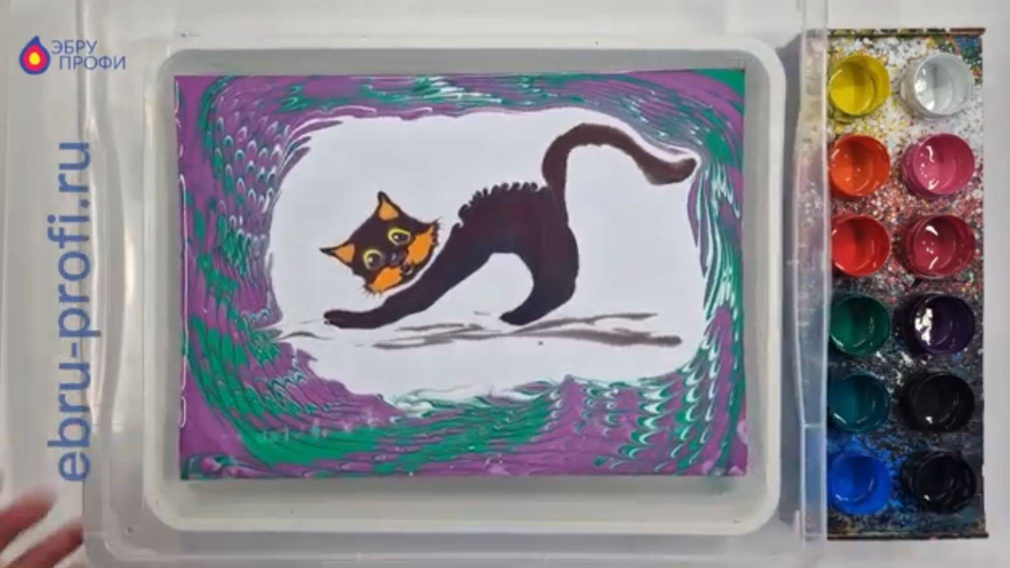 Рисуем на воде. _Котик_. Урок для самостоятельной практике по эбру от ЭБРУ-ПРОФИ. смотреть онлайн