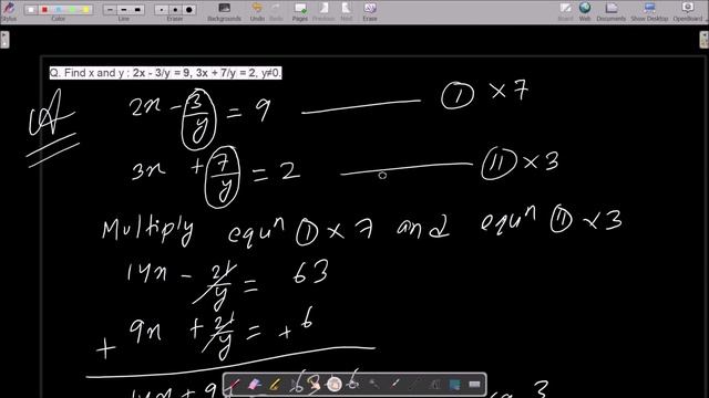 Find x and y : 2x - 3/y = 9 and 3x + 7/y = 2 смотреть онлайн