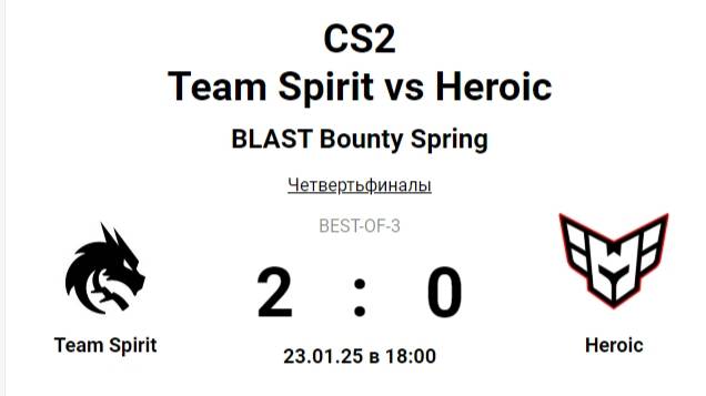 CS2 Team Spirit Vs Heroic BLAST Bounty Spring