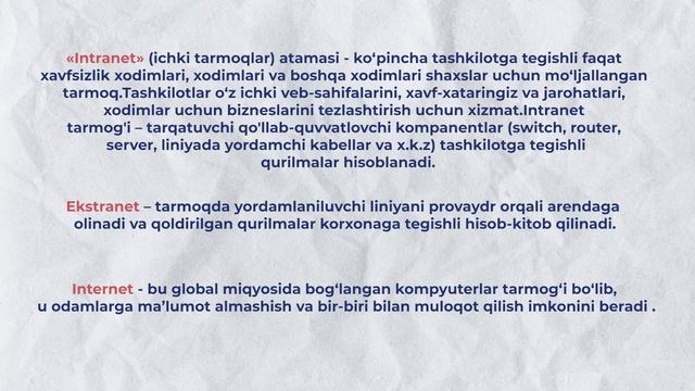 3 Bob 1 Mavzu  Tarmoq Turlari, Komponentlari Va Ularda Qo‘llanuvchi Topologiyalar