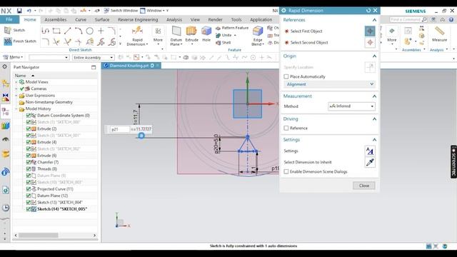 Creating Diamond Knurling on the Cylindrical Surface (Siemens NX) смотреть онлайн