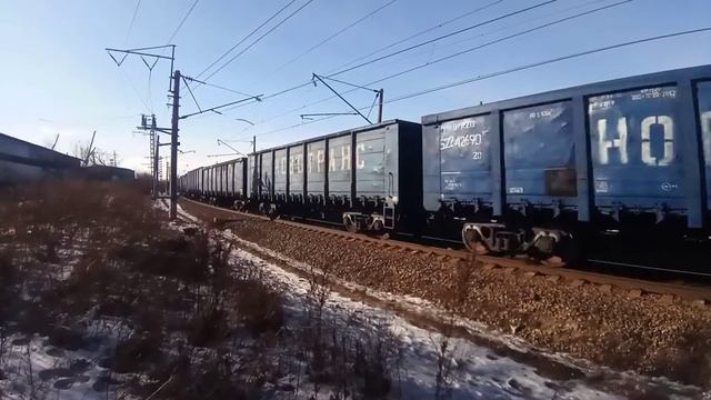 Система электровозов 2ЭС5К-050/040 "Ермак" с грузовым поездом. смотреть онлайн