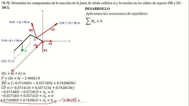 *5-72. Determine las componentes de la reacción de la junta de rótula esférica A y la tensión en lo смотреть онлайн