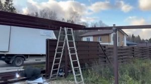 Навес односкатный 6х8 из профильной трубы без ферм