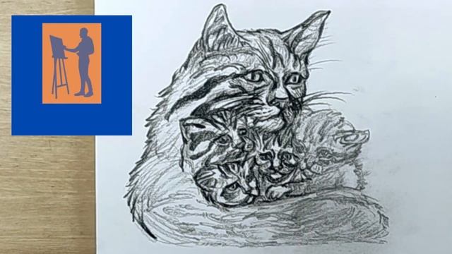 How To Draw Mother Cat 🙀 With Kittens 😺| Graphite Pencil ✍️ Drawing | Easy Tutorial For Beginners смотреть онлайн