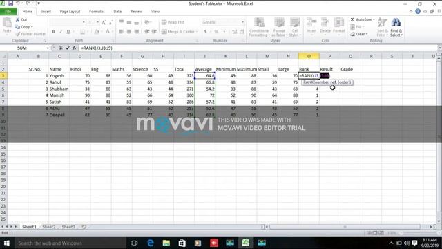 # Student's Table in MS-Excel, Total, Average, Minimum, Maximum, Large, Rank, Result and Grade смотреть онлайн