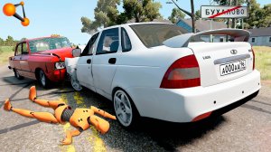 Школьники за рулём! Угнали приору у бати и разбились в BeamNG Drive