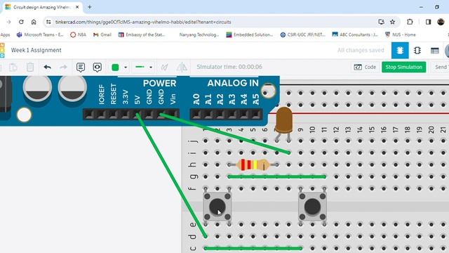 TinkerCAD LED ON OFF смотреть онлайн