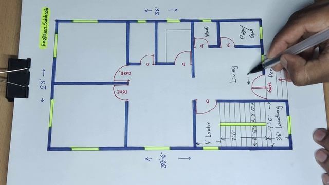 23 x 36 house plan design with puja room II 23 x 36 ghar aka design II 2 bhk house plan смотреть онлайн