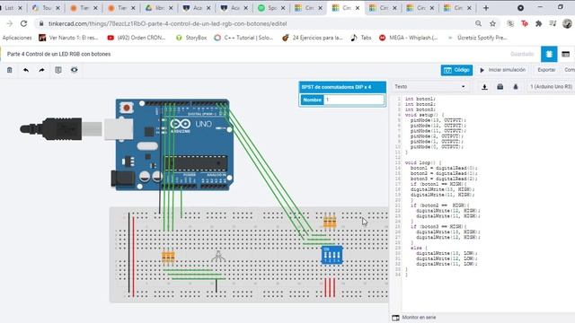 Práctica 2, Leds con Arduino en TinkerCad смотреть онлайн