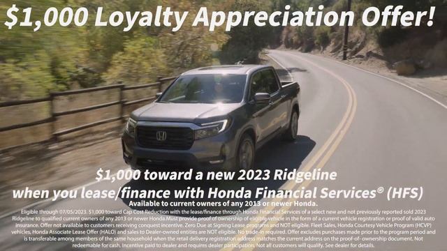 $1,000 Honda Ridgeline Loyalty Offer! смотреть онлайн